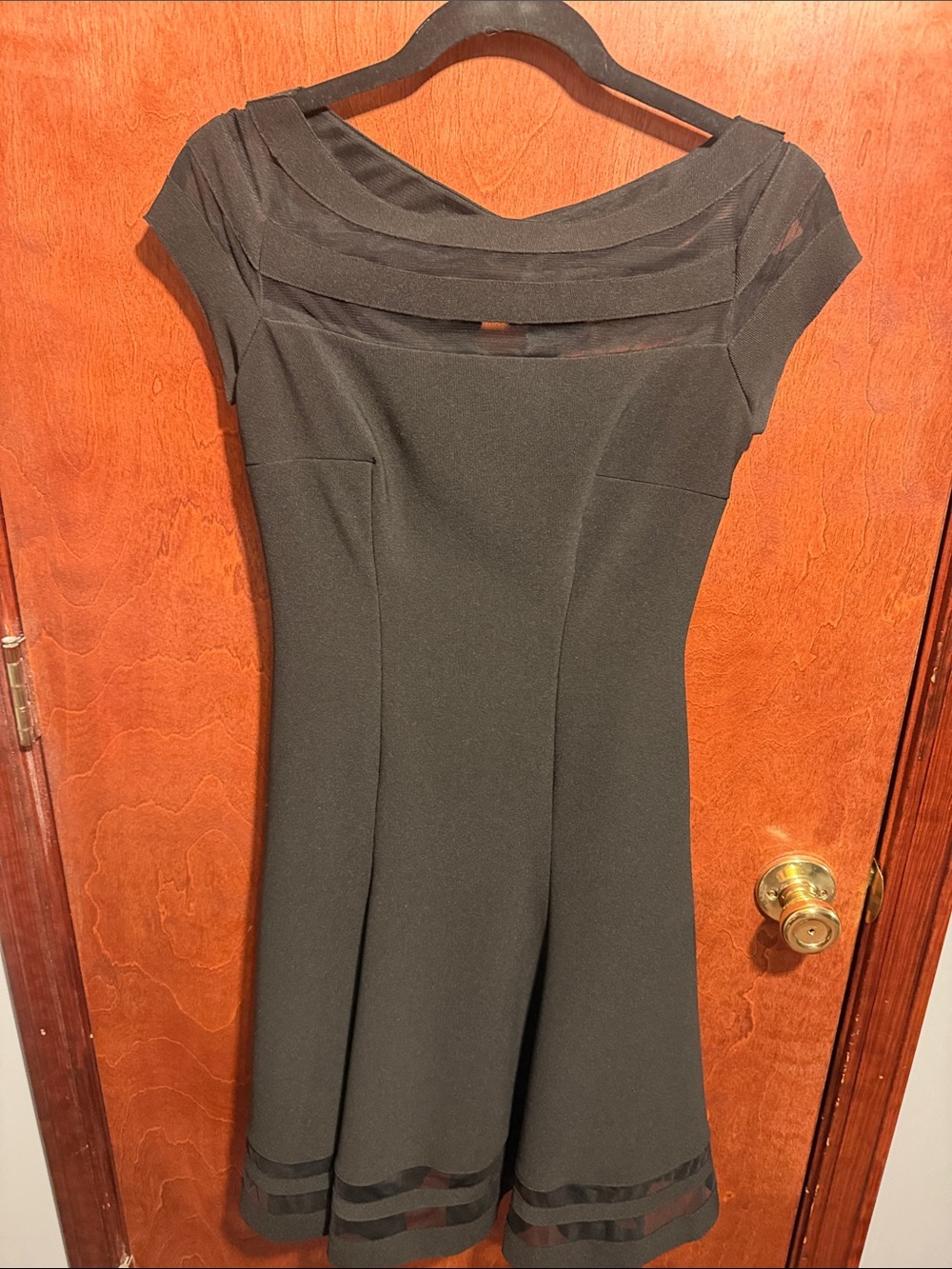 White House Black Market Black Fit & Flare Mesh Detail Dress Size 00